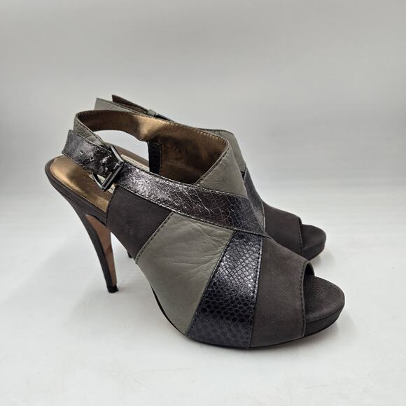$325 CYNTHIA VINCENT ASTRID Metallic Leather Suede Designer Platform Sandals 8 - Picture 1 of 7